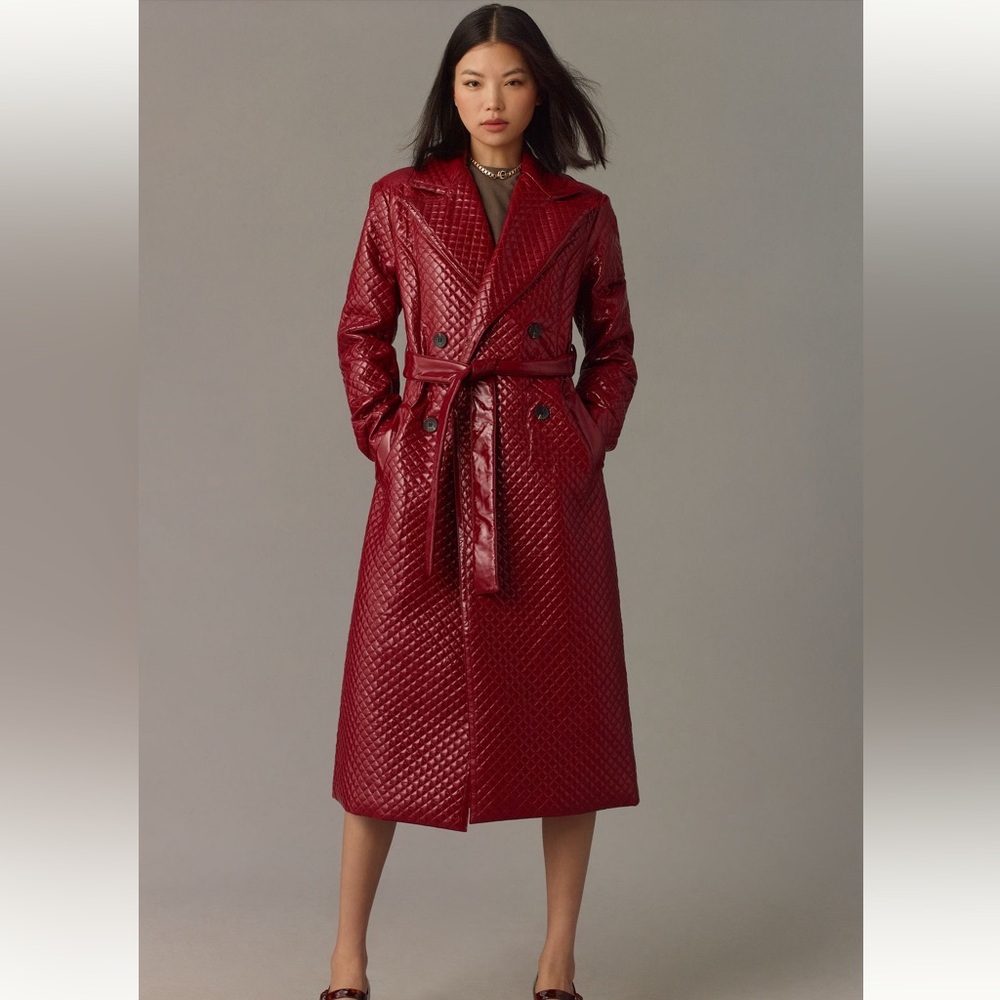 Avec Les Filles Deep Red Quilted Trench Coat
